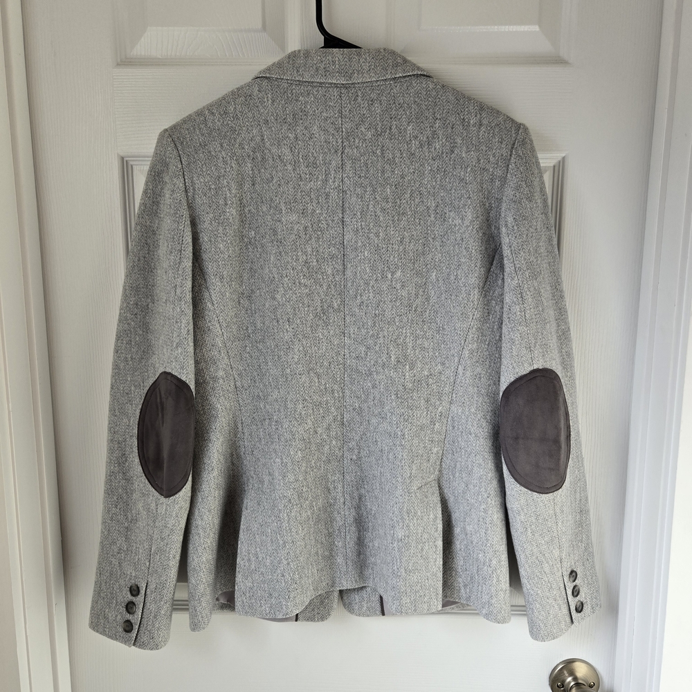 LOFT Heather Gray Textured Blazer Jacket Size 10 With Elbow Patches Women's